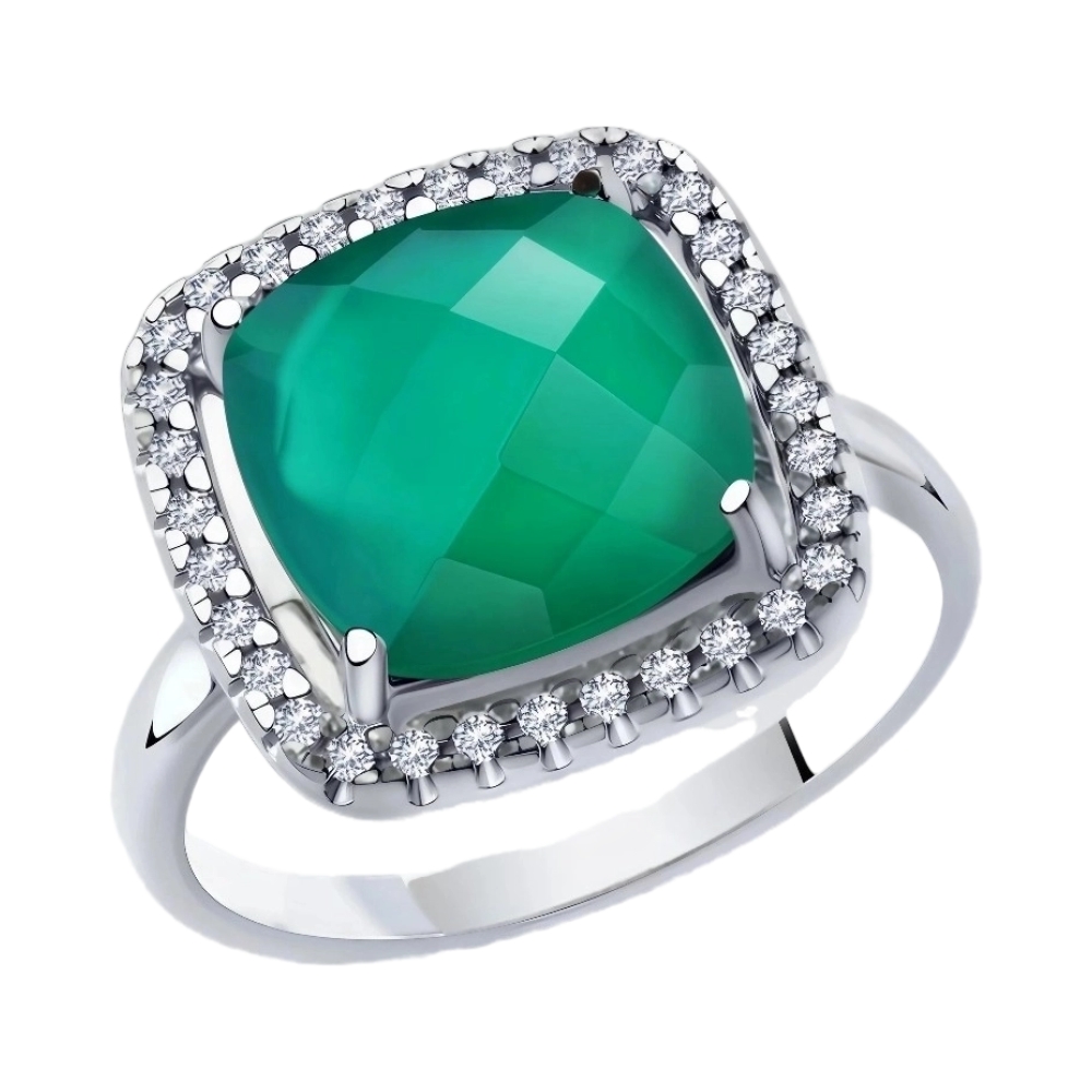 Ювелирное изделие - Кольцо из серебра с агатом и фианитами в магазине Best-Gold 152524