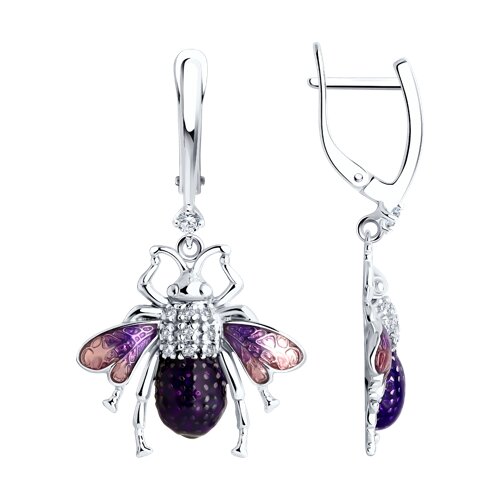 Серьги из серебра с фианитами и эмаоью Ювелирное изделие - Серьги из серебра с фианитами и эмаоью в магазине Best-Gold 123921