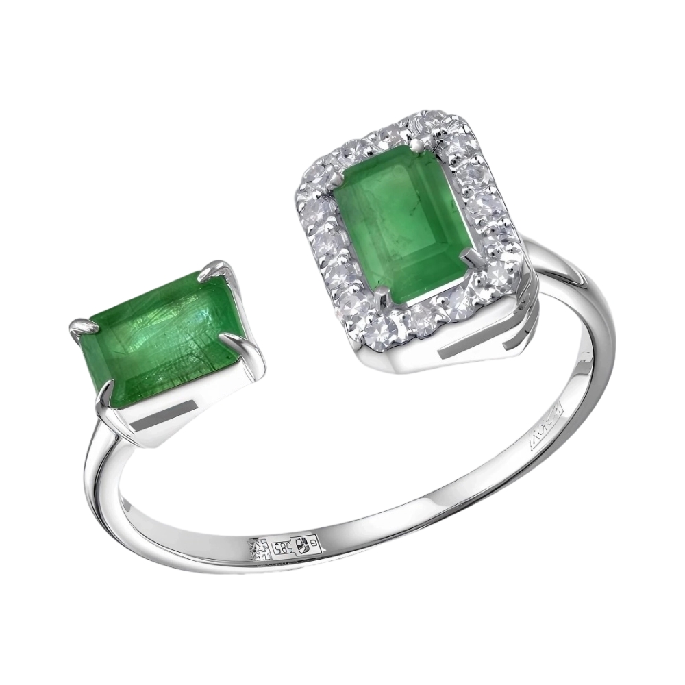 Ювелирное изделие - Кольцо из белого золота с  изумрудами и бриллиантами в магазине Best-Gold 147058