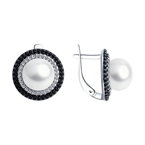 Серьги из серебра с жемчугом и фианитами Ювелирное изделие - Серьги из серебра с жемчугом и фианитами в магазине Best-Gold 152557