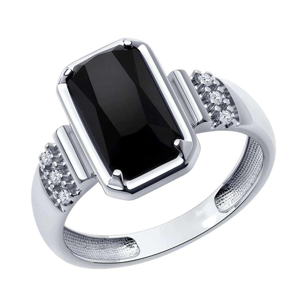 Кольцо из серебра с агатом и фианитами Ювелирное изделие - Кольцо из серебра с агатом и фианитами в магазине Best-Gold 152545