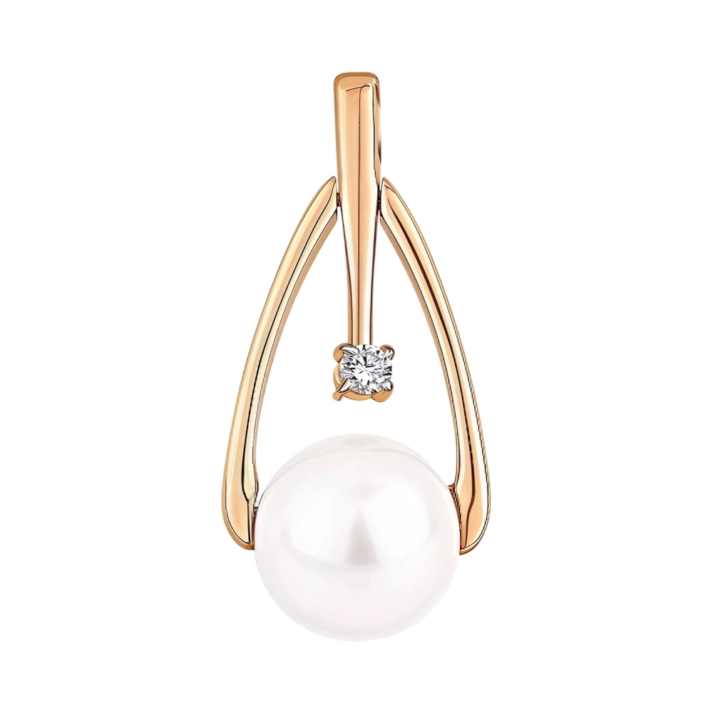 Подвеска из красного золота с жемчугом и фианитами Ювелирное изделие - Подвеска из красного золота с жемчугом и фианитами в магазине Best-Gold 152974