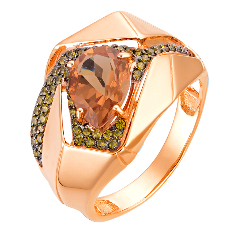 Кольцо из красного золота с цитрином и фианитами Ювелирное изделие - Кольцо из красного золота с цитрином и фианитами в магазине Best-Gold 034577