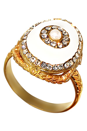 Ювелирное изделие - Кольцо из серебра с жемчугом и стразами в магазине Best-Gold 128633