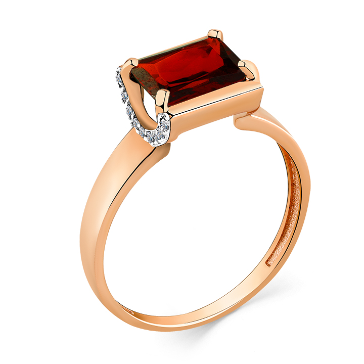 Кольцо из красного золота с гранатом и фианитами Ювелирное изделие - Кольцо из красного золота с гранатом и фианитами в магазине Best-Gold 122292