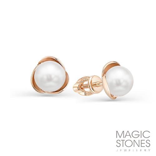 Серьги из красного золота с жемчугом Ювелирное изделие - Серьги из красного золота с жемчугом в магазине Best-Gold 149354