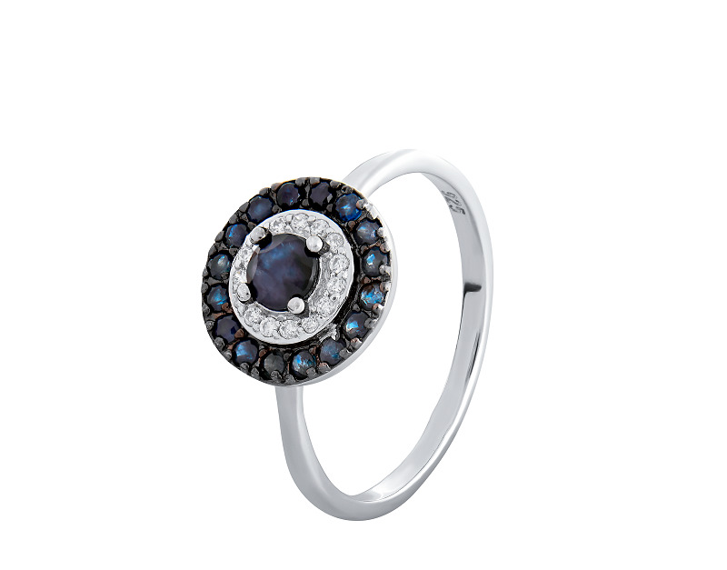Ювелирное изделие - Кольцо из серебра с сапфиром и фианитами в магазине Best-Gold 128441