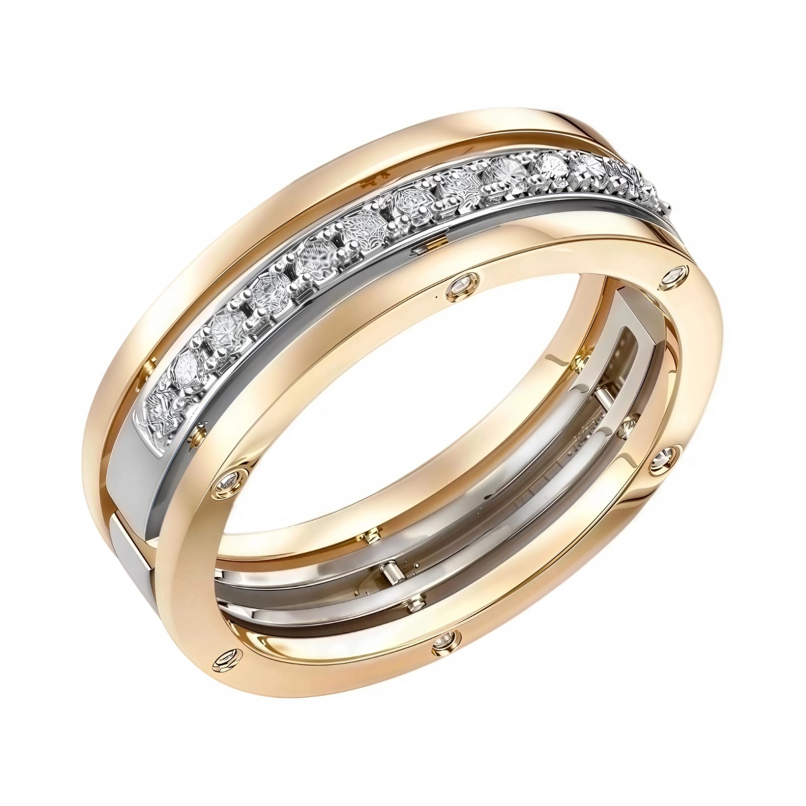 Ювелирное изделие - Обручальное кольцо из комбинированного золота с бриллиантами в магазине Best-Gold 006820