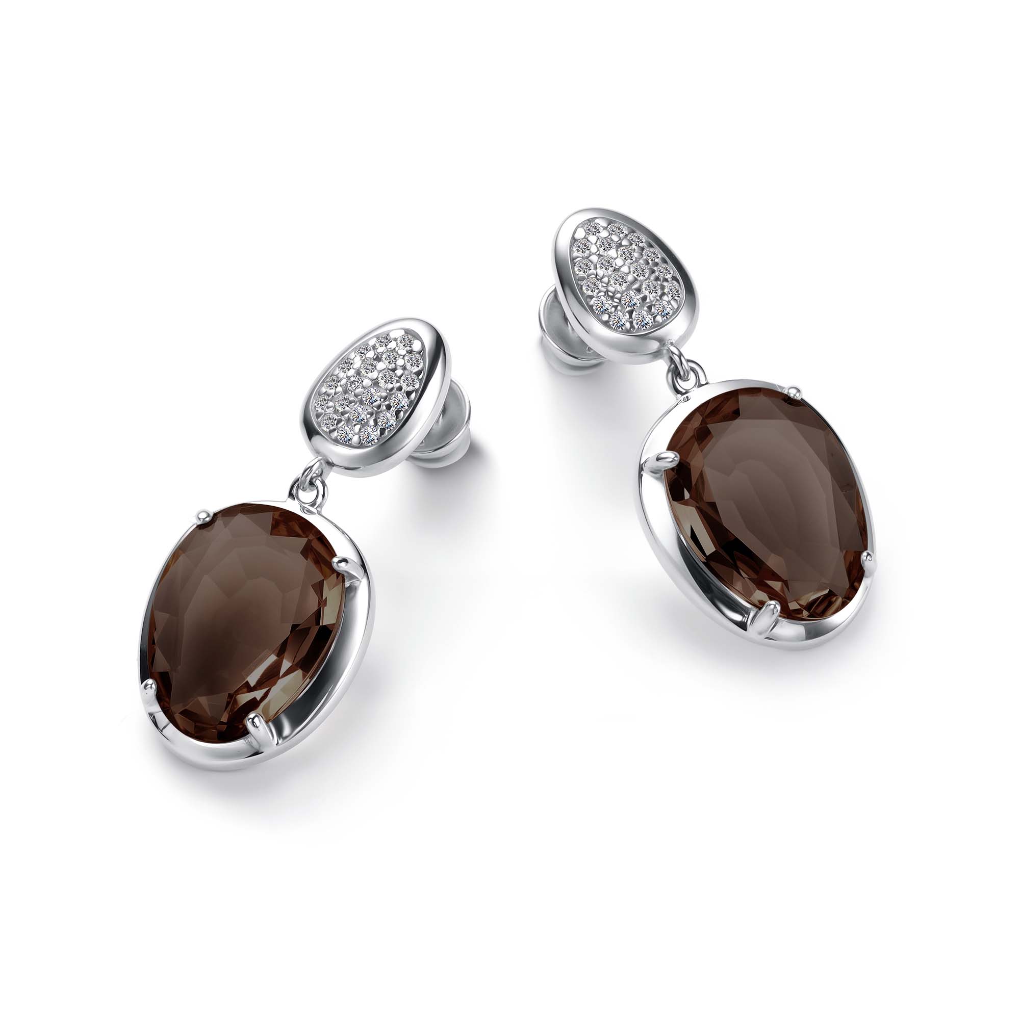 Серьги из серебра с раух-топазом и фианитами Ювелирное изделие - Серьги из серебра с раух-топазом и фианитами в магазине Best-Gold 146649