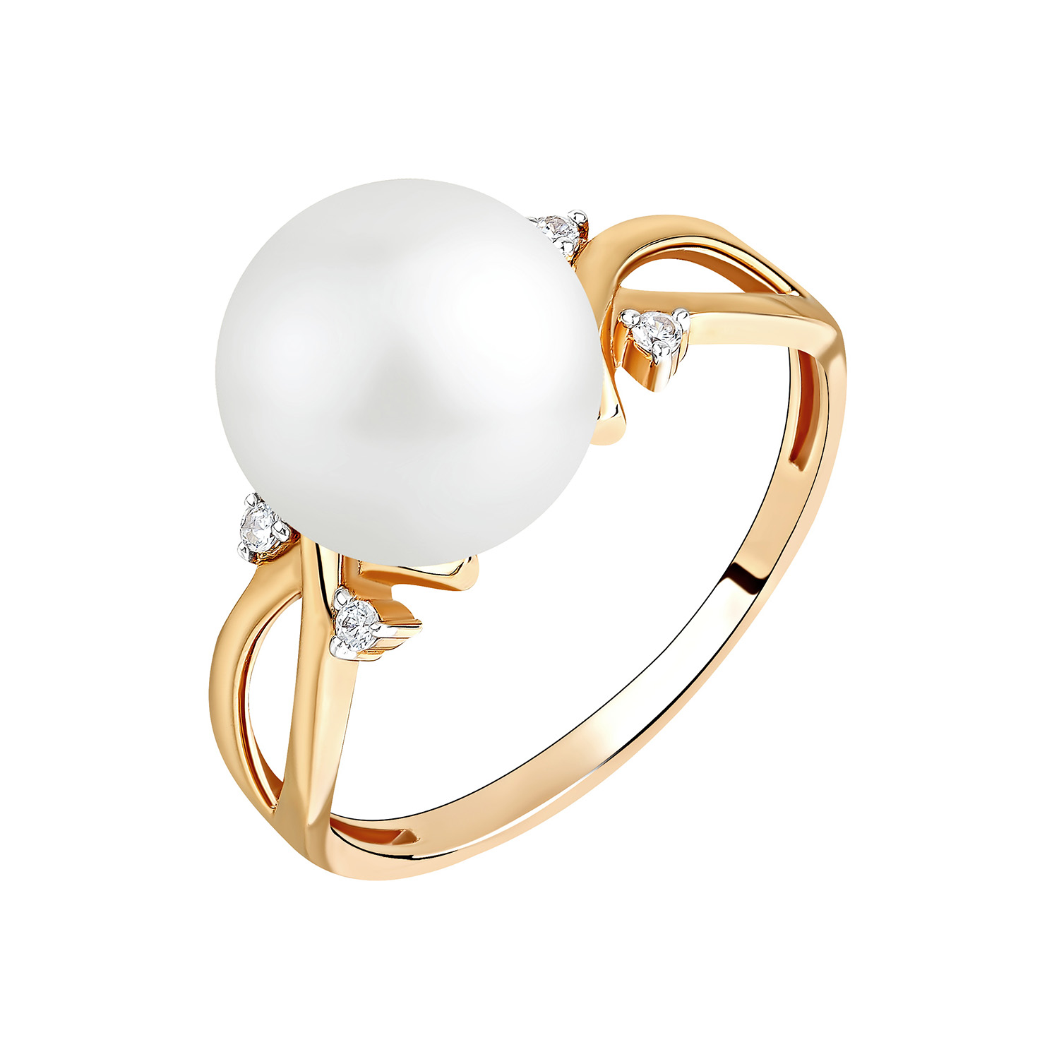 Ювелирное изделие - Кольцо из красного золота с жемчугом и фианитами в магазине Best-Gold 144090