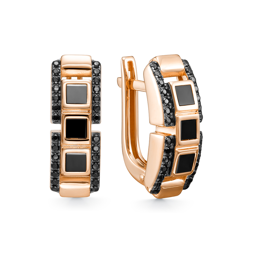 Серьги из красного золота с ониксом и фианитами