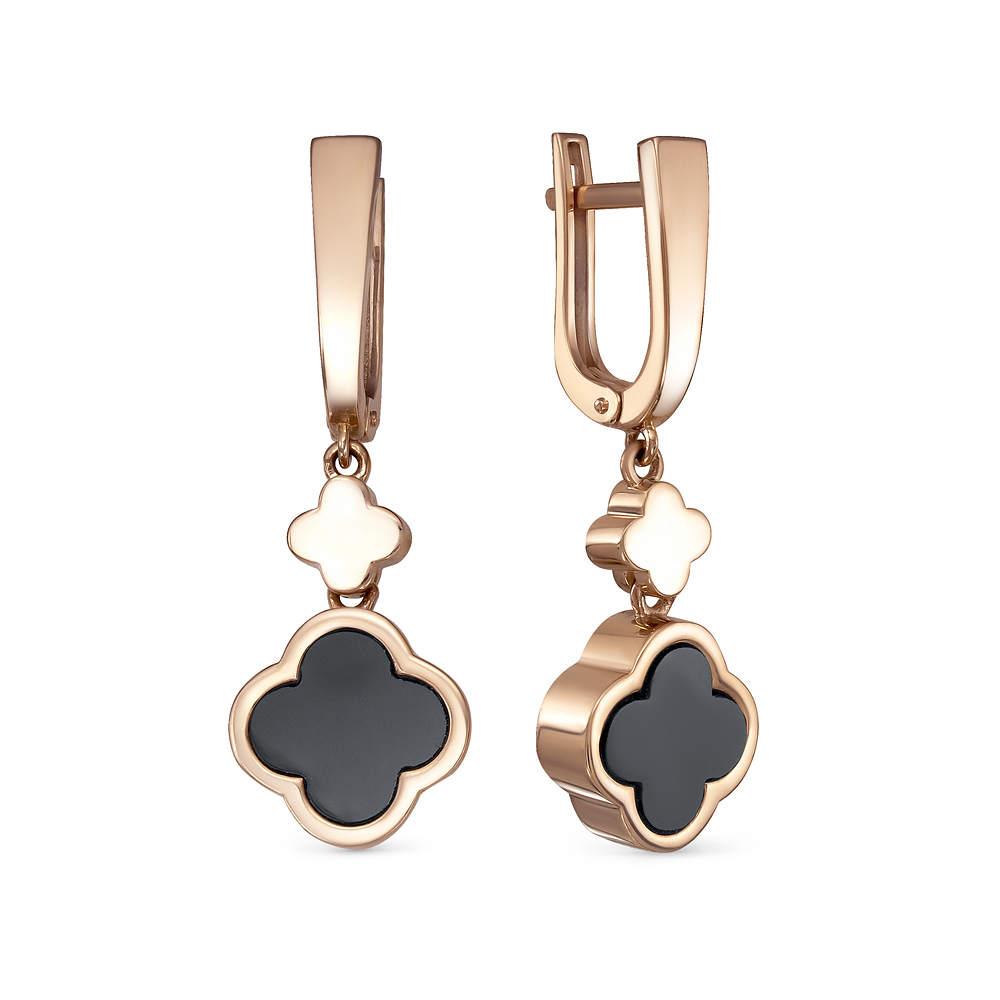 Серьги из красного золота с ониксами Ювелирное изделие - Серьги из красного золота с ониксами в магазине Best-Gold 034950