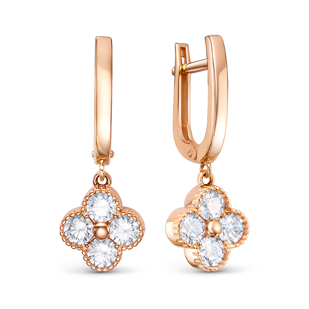 Серьги из красного золота с бриллианитами