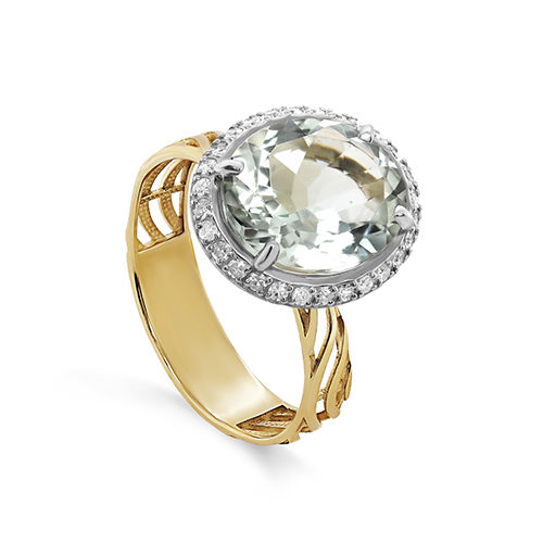 Кольцо из жёлтого золота с празиолитом и бриллиантами Ювелирное изделие - Кольцо из жёлтого золота с празиолитом и бриллиантами в магазине Best-Gold 122773
