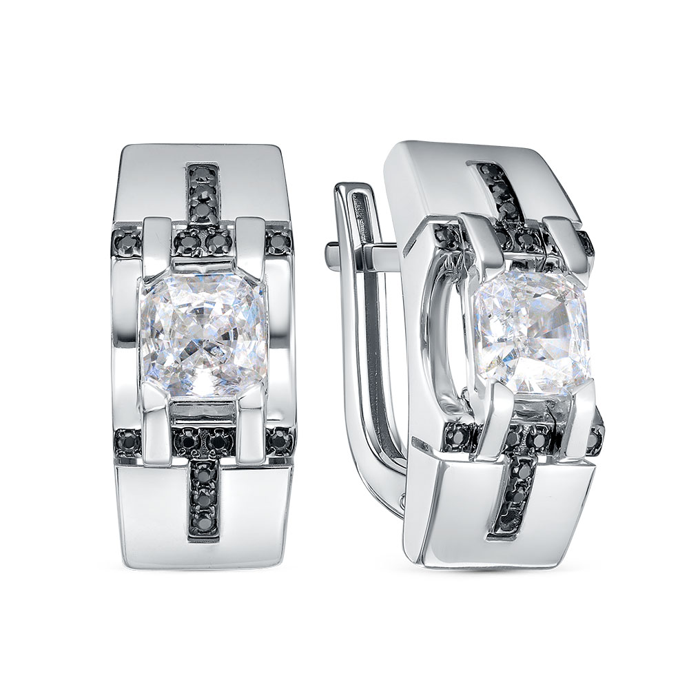 Ювелирное изделие - Серьги из белого золота с бриллианитами и фианитами в магазине Best-Gold 157804