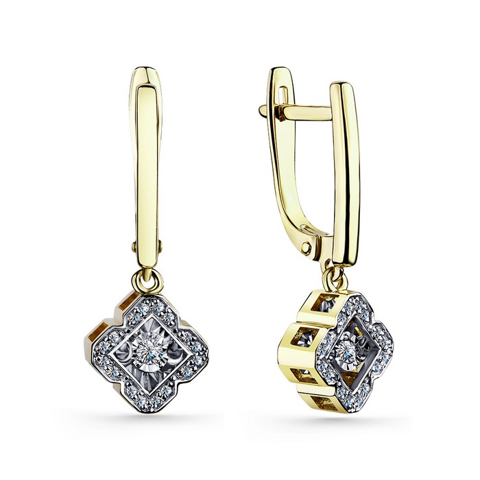 Серьги из желтого золота с бриллиантами Ювелирное изделие - Серьги из желтого золота с бриллиантами в магазине Best-Gold 150688