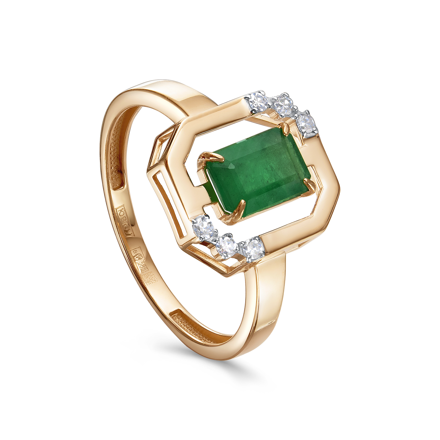 Кольцо из красного золота с изумрудом и бриллиантами Ювелирное изделие - Кольцо из красного золота с изумрудом и бриллиантами в магазине Best-Gold 150737