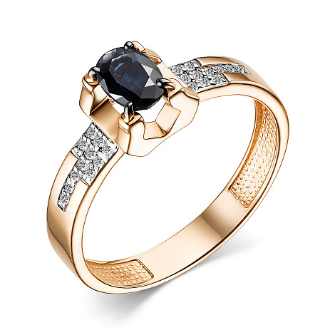 Кольцо из красного золота с сапфиром и бриллиантами