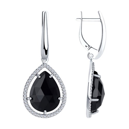 Серьги из серебра с чёрными агатами и фианитами Ювелирное изделие - Серьги из серебра с чёрными агатами и фианитами в магазине Best-Gold 141168