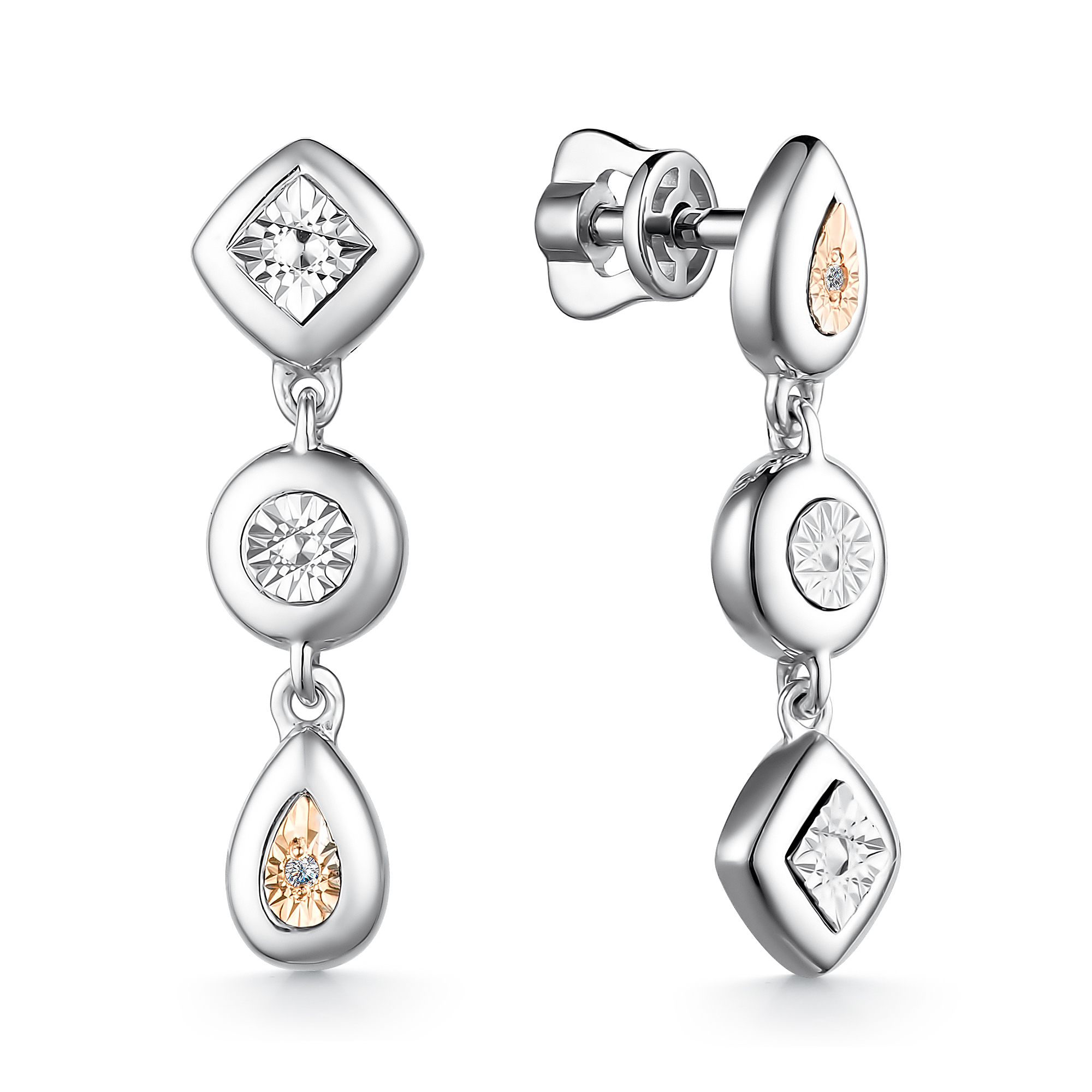 Серьги в серебре с бриллиантами и золотом Ювелирное изделие - Серьги в серебре с бриллиантами и золотом в магазине Best-Gold 126942