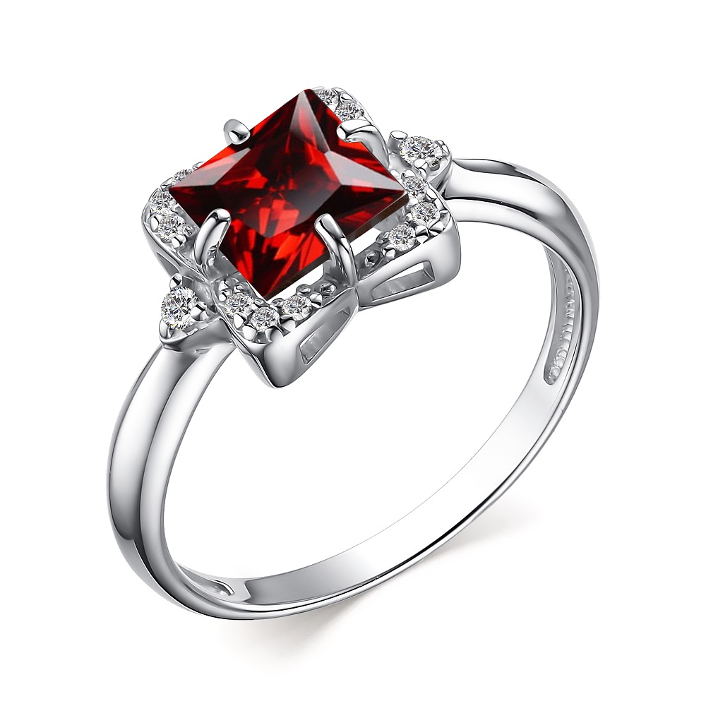 Ювелирное изделие - Кольцо из серебра с гранатом и фианитами в магазине Best-Gold 146615