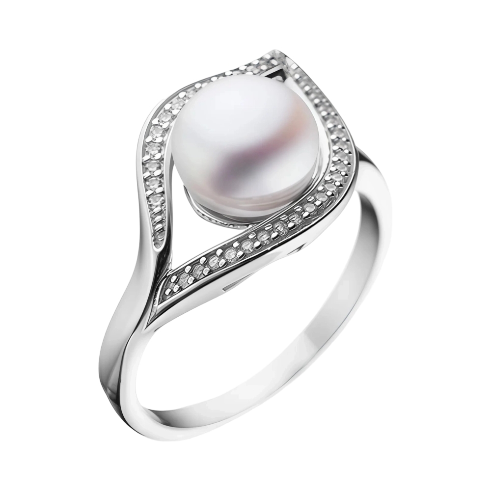 Ювелирное изделие - Кольцо из серебра с жемчугом и фианитами в магазине Best-Gold 011105