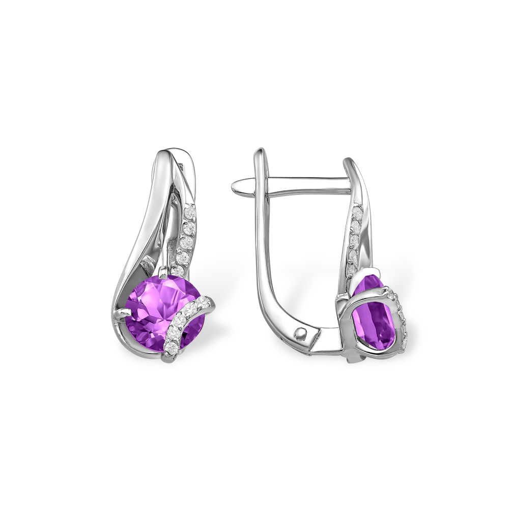 Серьги из серебра с аметистом и фианитами Ювелирное изделие - Серьги из серебра с аметистом и фианитами в магазине Best-Gold 127909