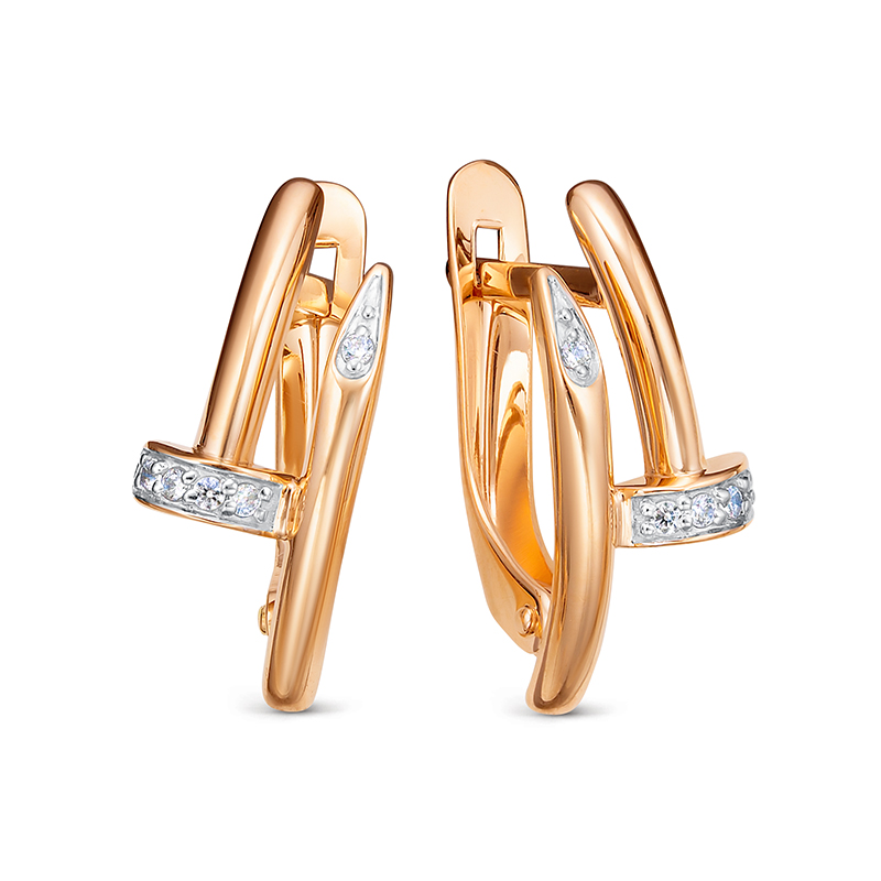 Ювелирное изделие - Серьги из красного золота с фианитами в магазине Best-Gold 033142