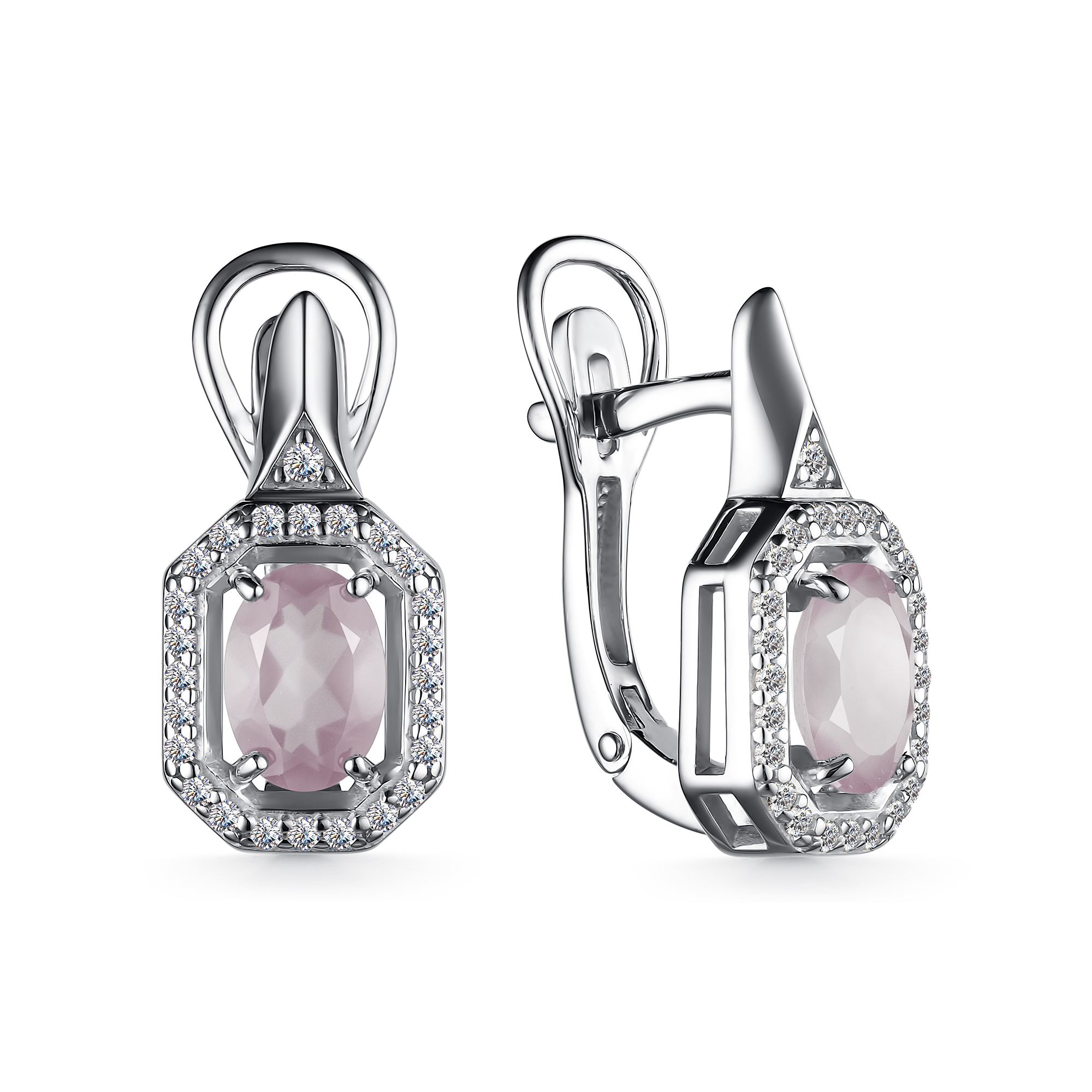 Серьги из серебра с розовым кварцем и фианитами Ювелирное изделие - Серьги из серебра с розовым кварцем и фианитами в магазине Best-Gold 126874