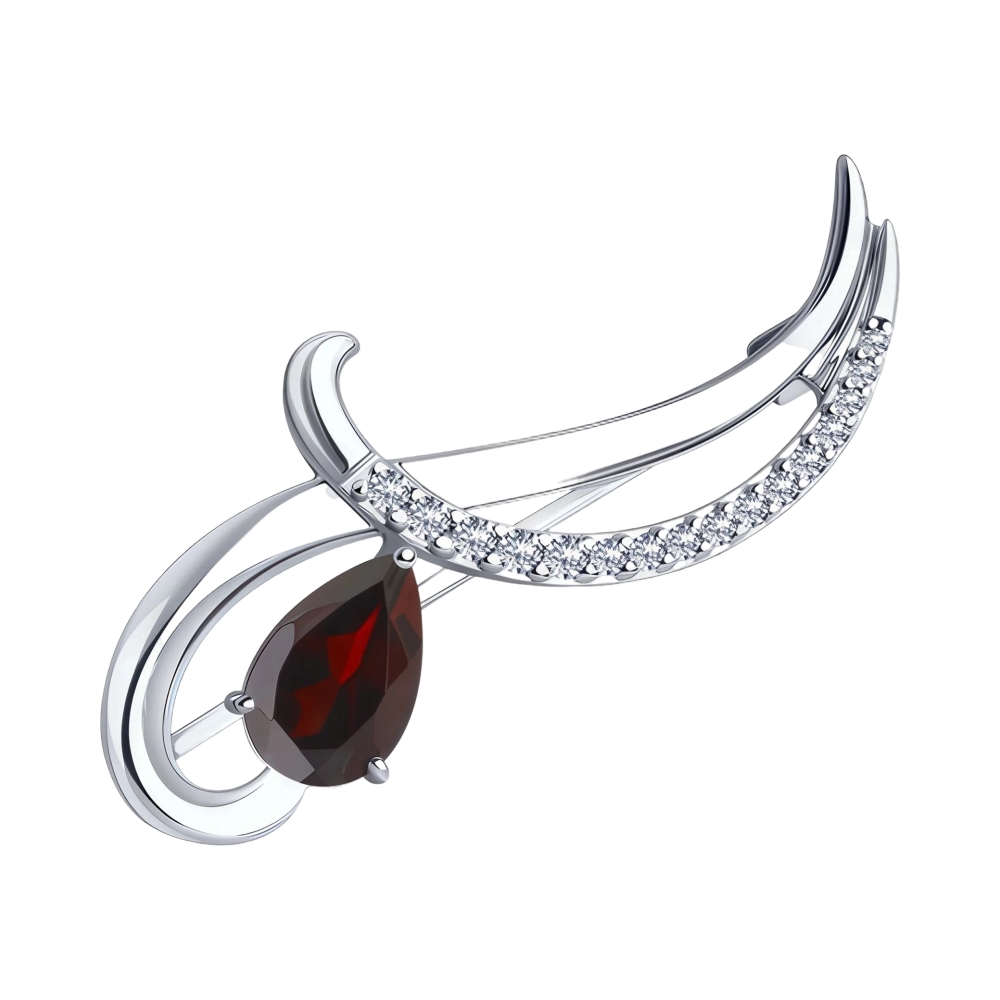 Ювелирное изделие - Брошь из серебра с гранатом и фианитами в магазине Best-Gold 152489