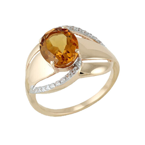 Кольцо в серебре с цитрином и фианитами Ювелирное изделие - Кольцо в серебре с цитрином и фианитами в магазине Best-Gold 107004