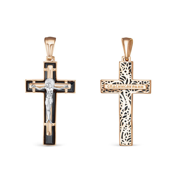 Крест из красного золота с ониксом Ювелирное изделие - Крест из красного золота с ониксом в магазине Best-Gold 034926