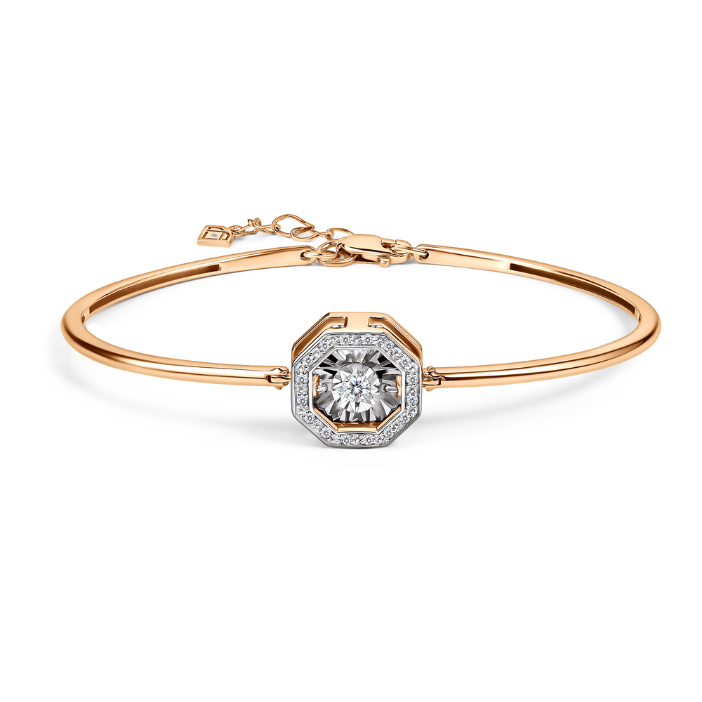 Ювелирное изделие - Браслет жесткий из красного золота с бриллиантами в магазине Best-Gold 098778