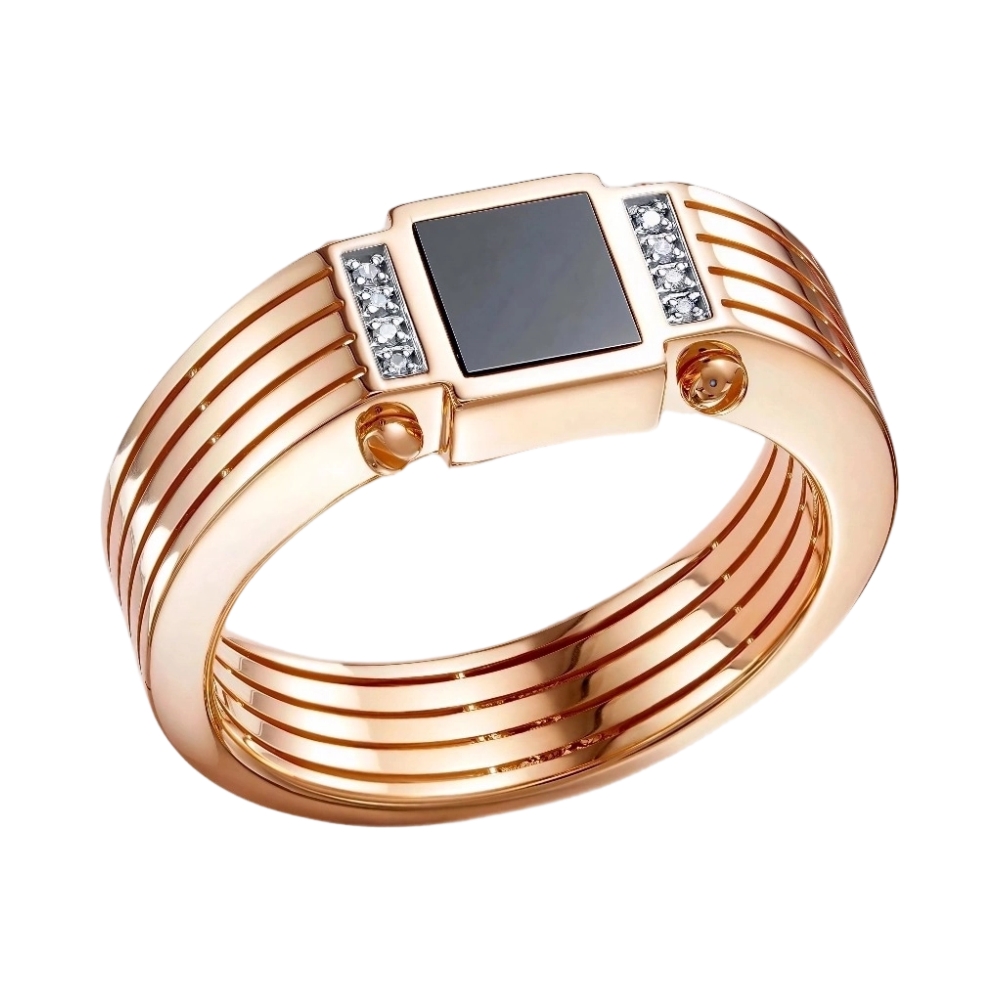 Кольцо из красного золота с ониксом и фианитами