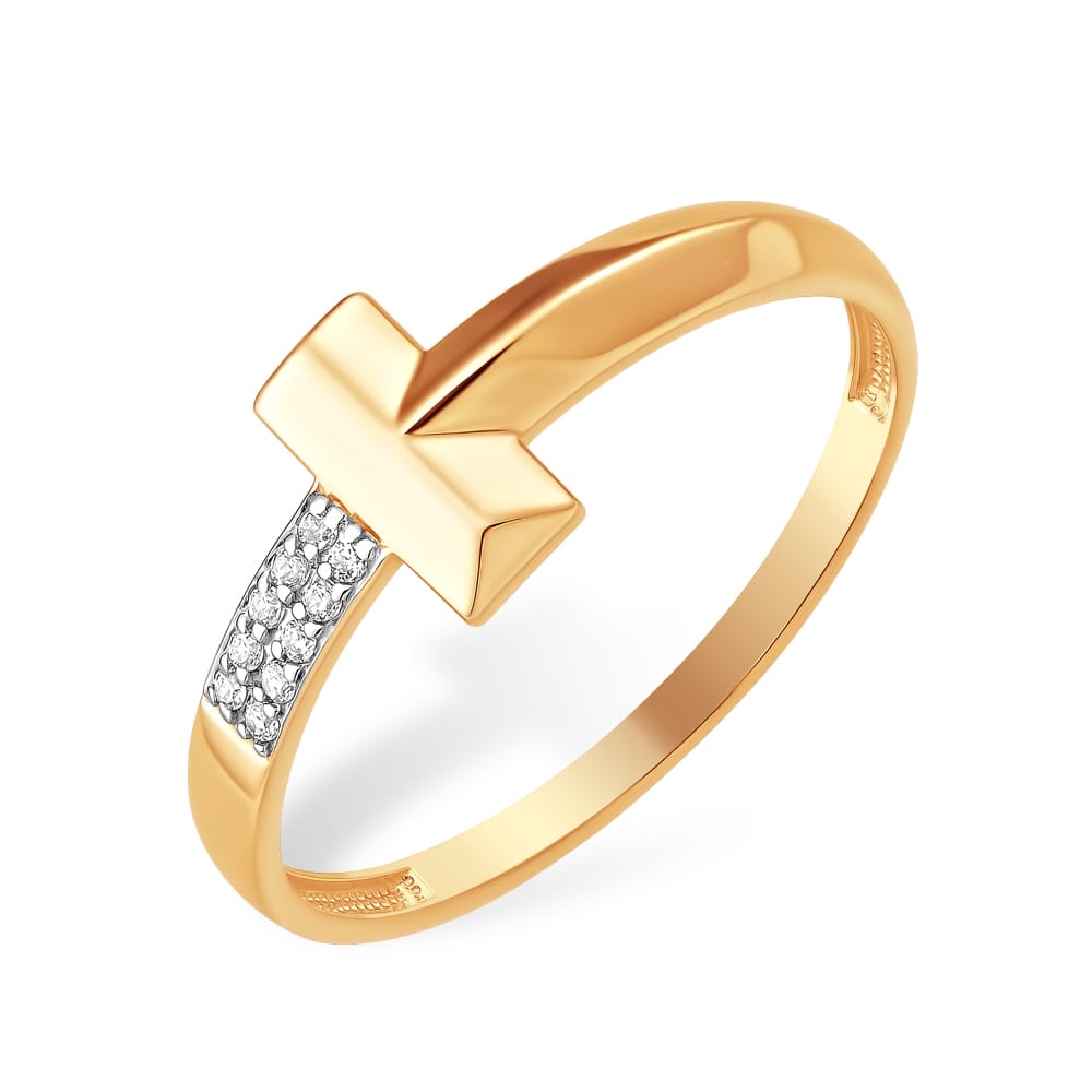 Кольцо из красного золота с фианитами