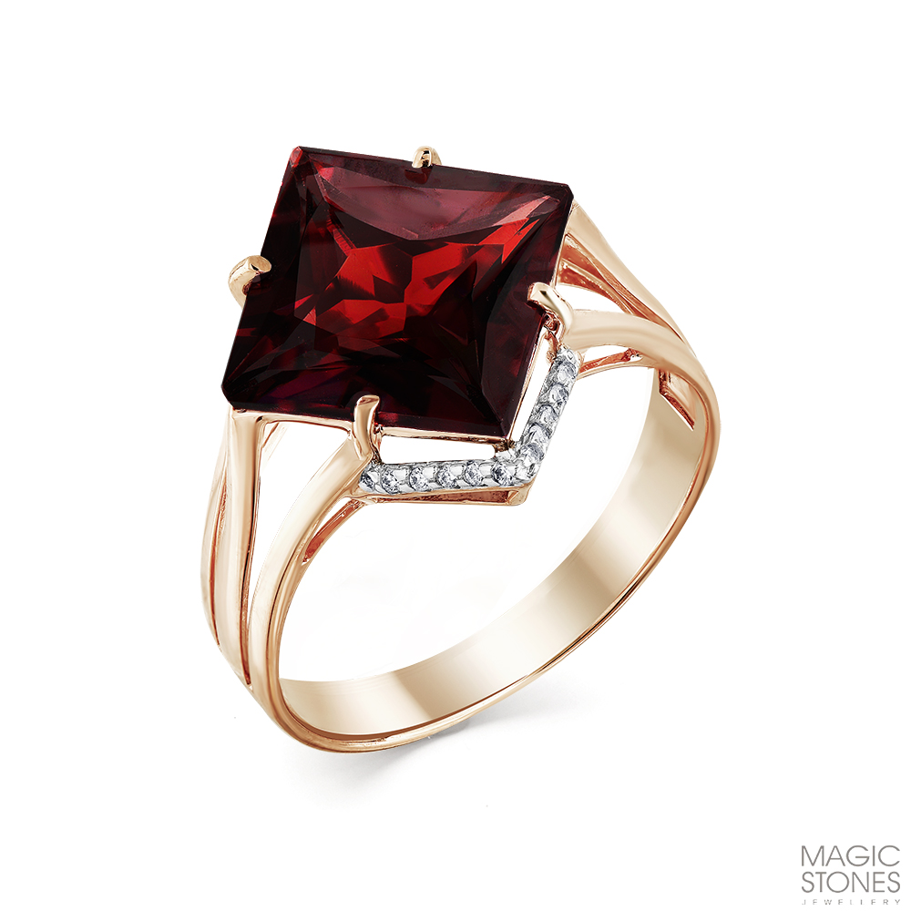 Кольцо из красного золота с гранатом и фианитами Ювелирное изделие - Кольцо из красного золота с гранатом и фианитами в магазине Best-Gold 151661
