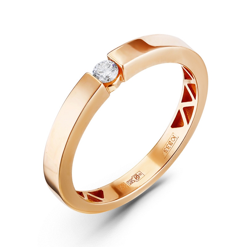 Кольцо помолвочное из красного золота с бриллиантом