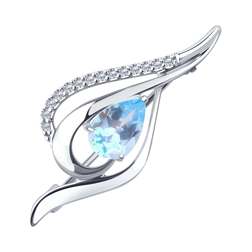 Брошь из серебра с топазом и фианитами Ювелирное изделие - Брошь из серебра с топазом и фианитами в магазине Best-Gold 152595