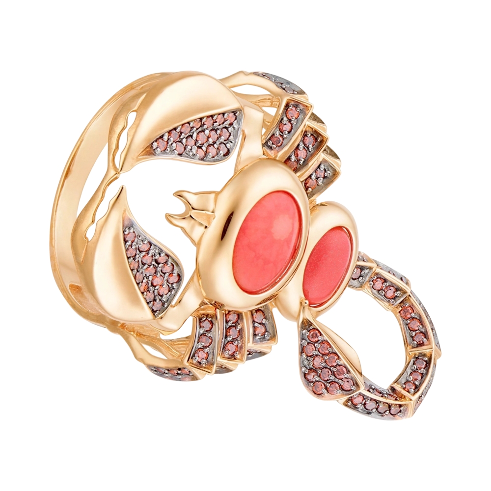 Ювелирное изделие - Кольцо из красного золота с зелёным агатом и фианитами в магазине Best-Gold 070196