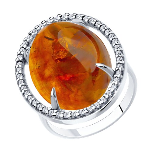 Кольцо из серебра с янтарем и фианитами Ювелирное изделие - Кольцо из серебра с янтарем и фианитами в магазине Best-Gold 152526