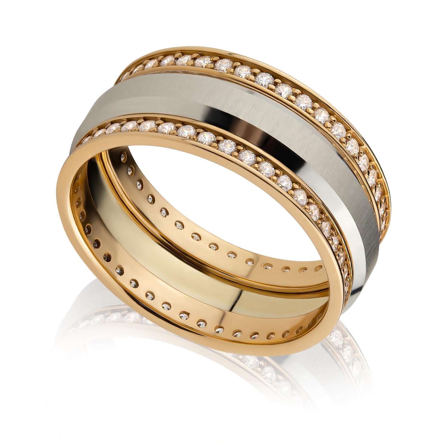 Обручальное кольцо из комбинированного золота с фианитами Ювелирное изделие - Обручальное кольцо из комбинированного золота с фианитами в магазине Best-Gold 034253