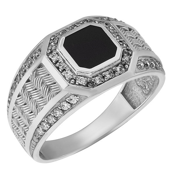 Мужская печатка из серебра с агатом и фианитами Ювелирное изделие - Мужская печатка из серебра с агатом и фианитами в магазине Best-Gold 142140