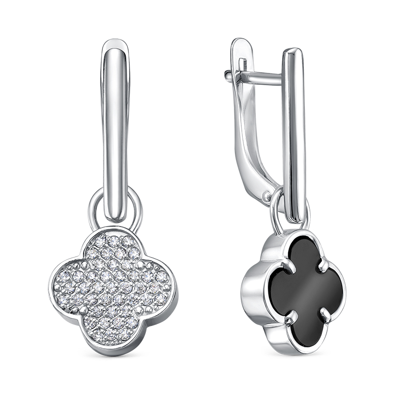 Серьги из серебра с ониксом и фианитами Ювелирное изделие - Серьги из серебра с ониксом и фианитами в магазине Best-Gold 146941