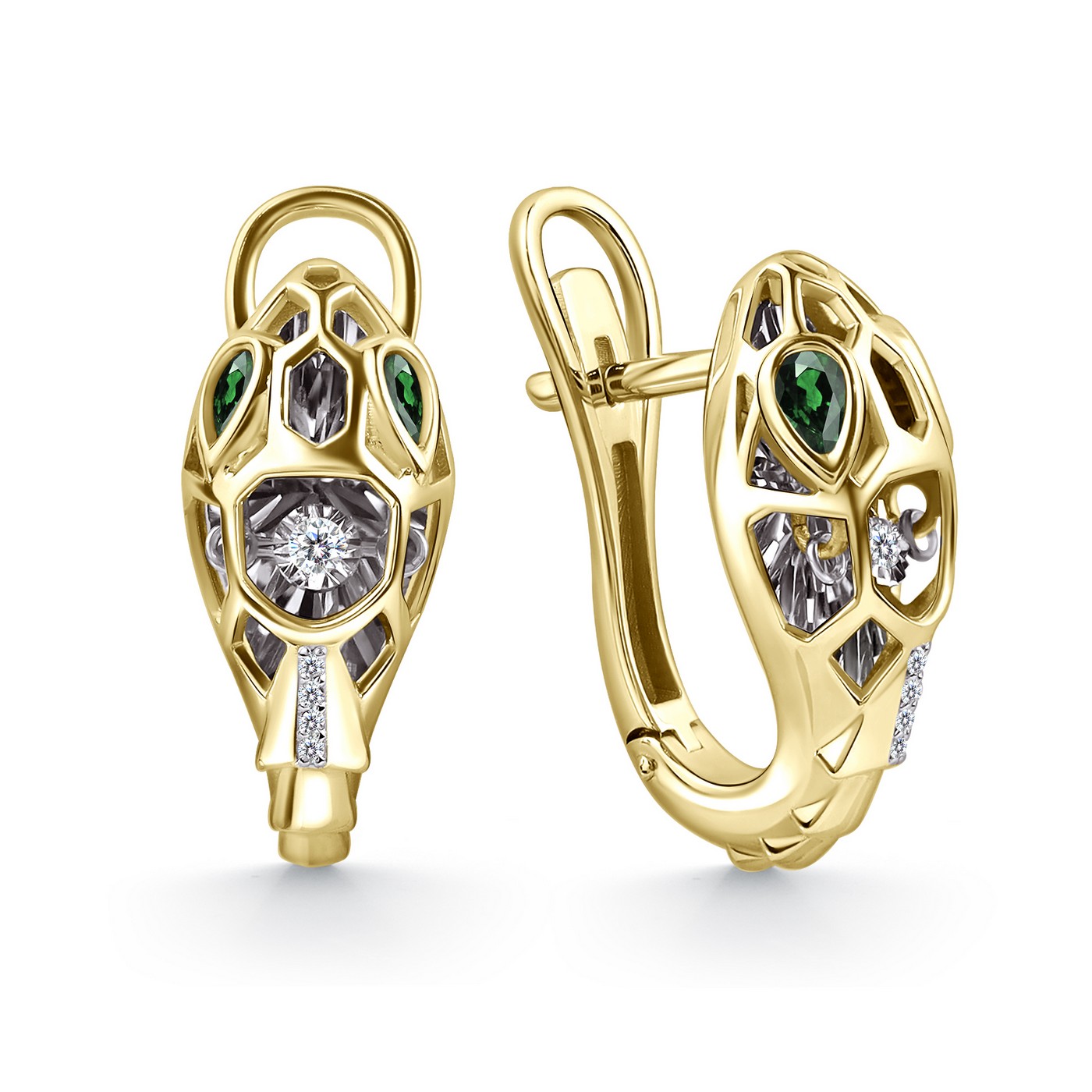 Серьги из желтого золота с изумрудами и бриллиантами Ювелирное изделие - Серьги из желтого золота с изумрудами и бриллиантами в магазине Best-Gold 151370
