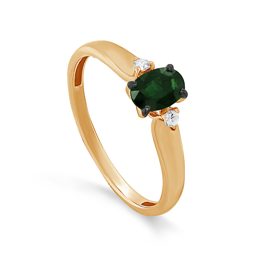 Кольцо из красного золота с изумрудом и бриллиантами