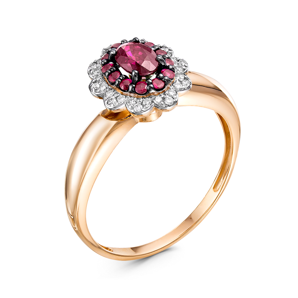 Ювелирное изделие - Кольцо из красного золота с рубином и бриллиантами в магазине Best-Gold 153556