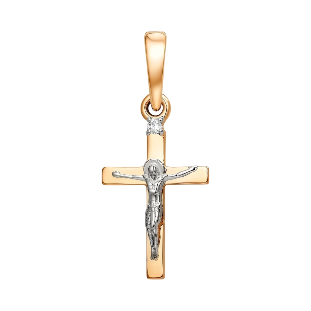 Ювелирное изделие - Крест из красного золота с бриллиантом в магазине Best-Gold 156083