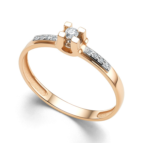 Кольцо помолвочное из красного золота с бриллиантами