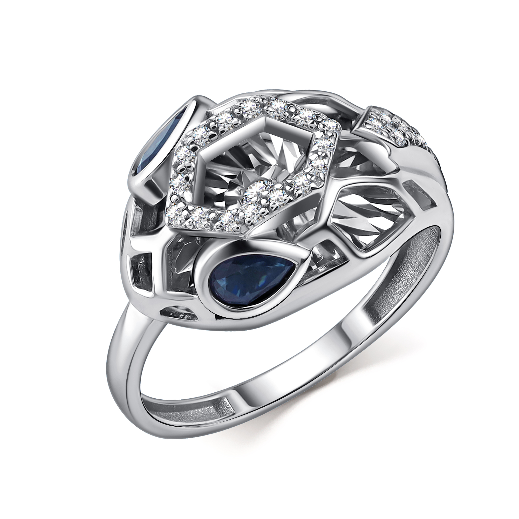 Кольцо из белого золота с сапфирами и бриллиантами Ювелирное изделие - Кольцо из белого золота с сапфирами и бриллиантами в магазине Best-Gold 146854