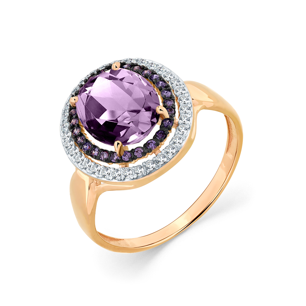 Кольцо из красного золота с александритом и фианитами Ювелирное изделие - Кольцо из красного золота с александритом и фианитами в магазине Best-Gold 151665